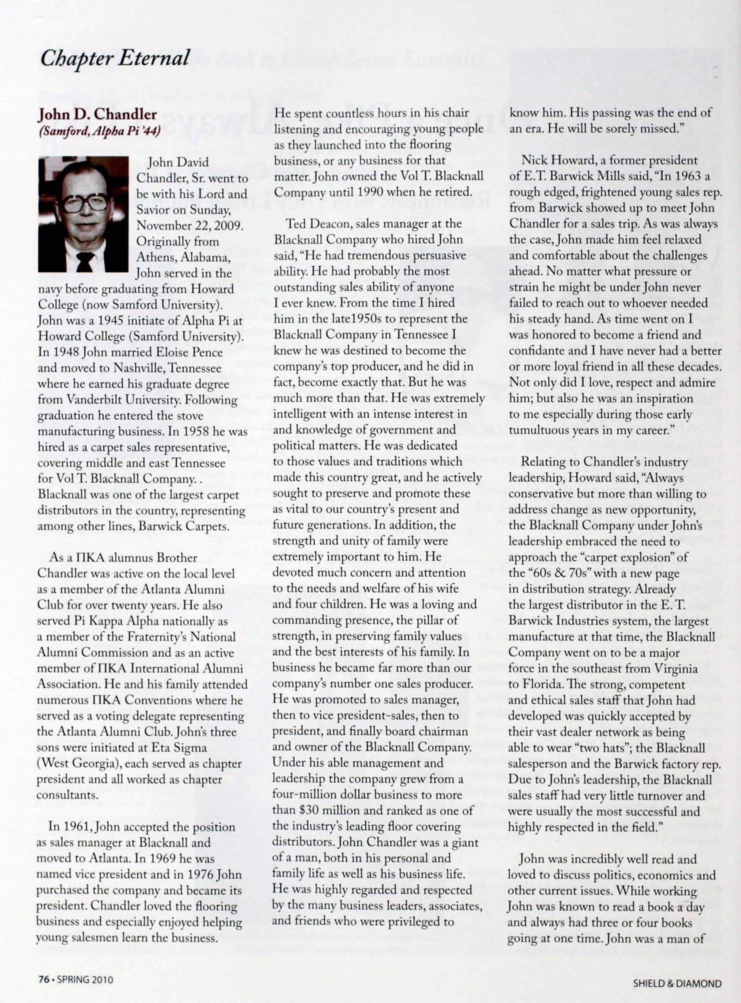 Chapter Eternal, Spring 2010